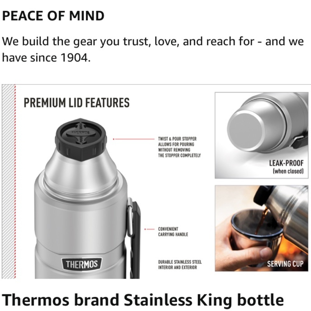 Thermos Stainless King 40oz Vacuum Insulated Beverage Bottle Matte Black NWT